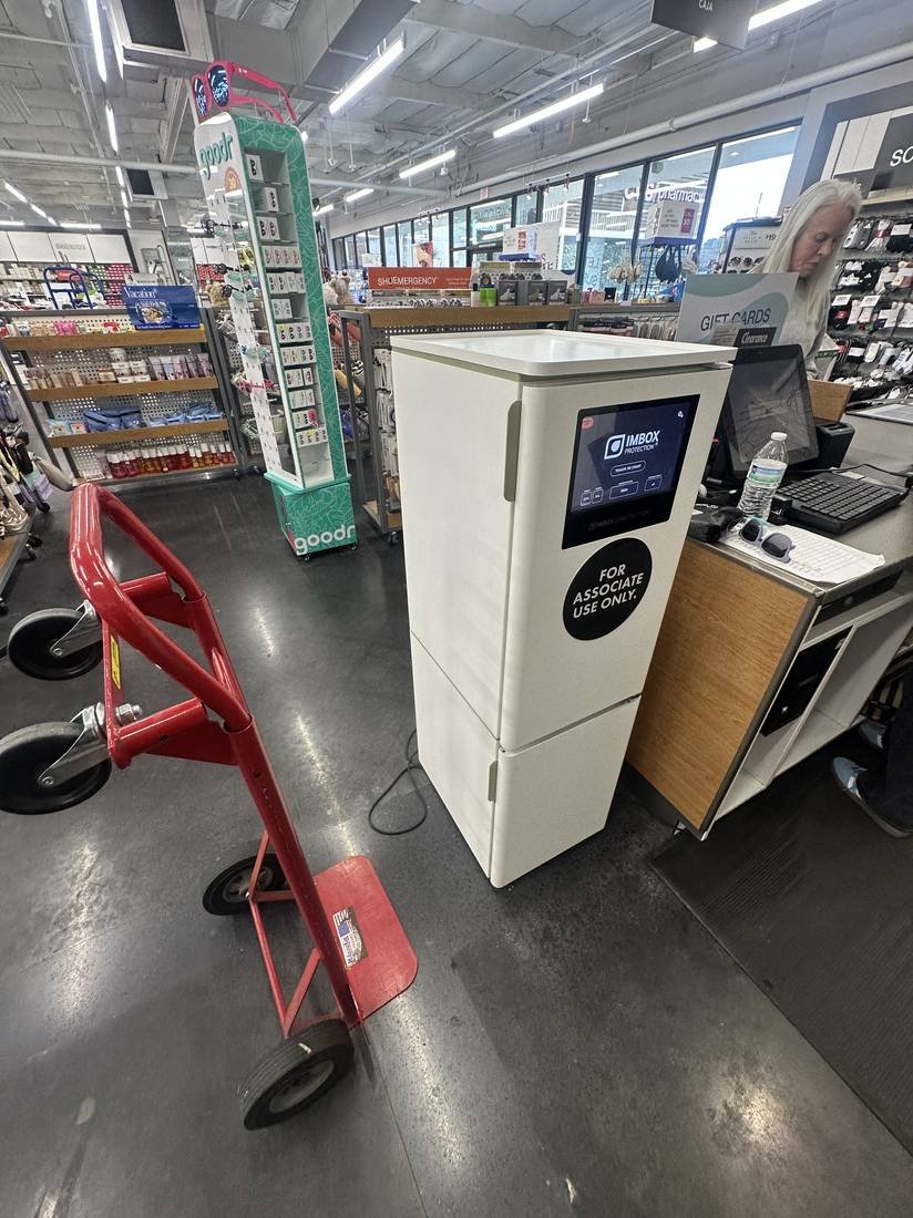 New kiosk delivered and staged for installation in a retail store