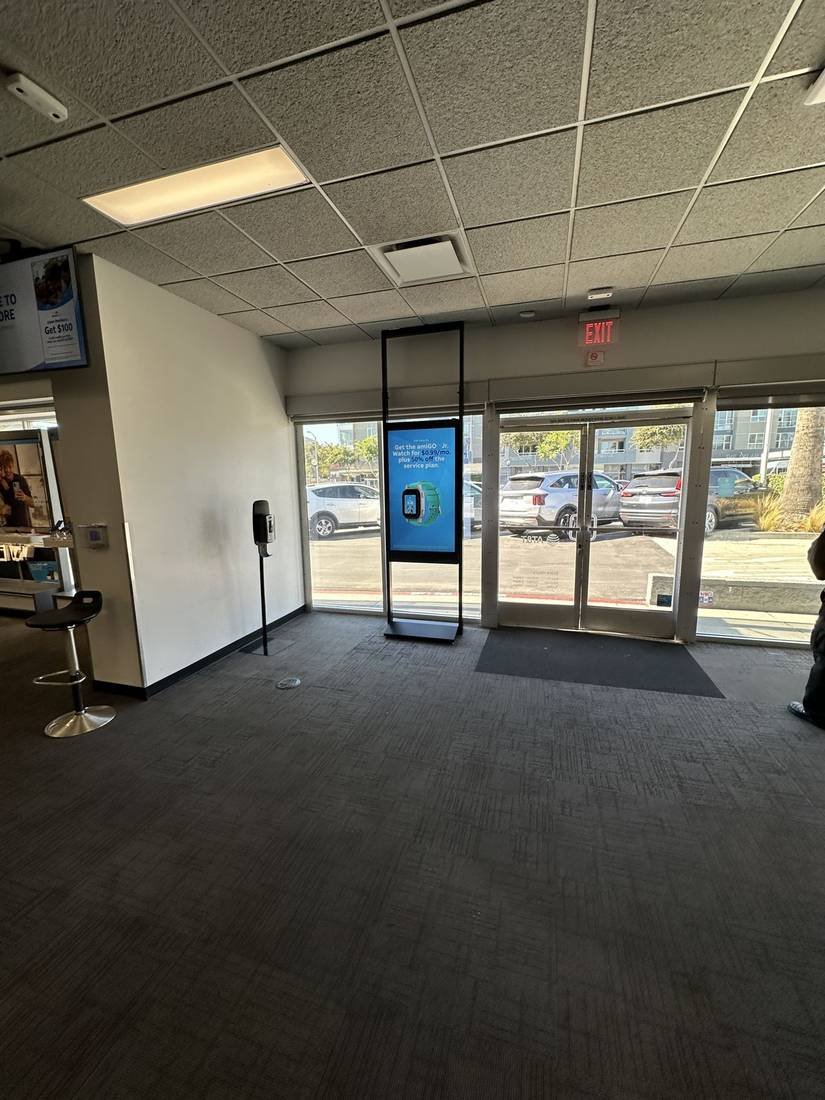 Freestanding display installed at a lobby entrance